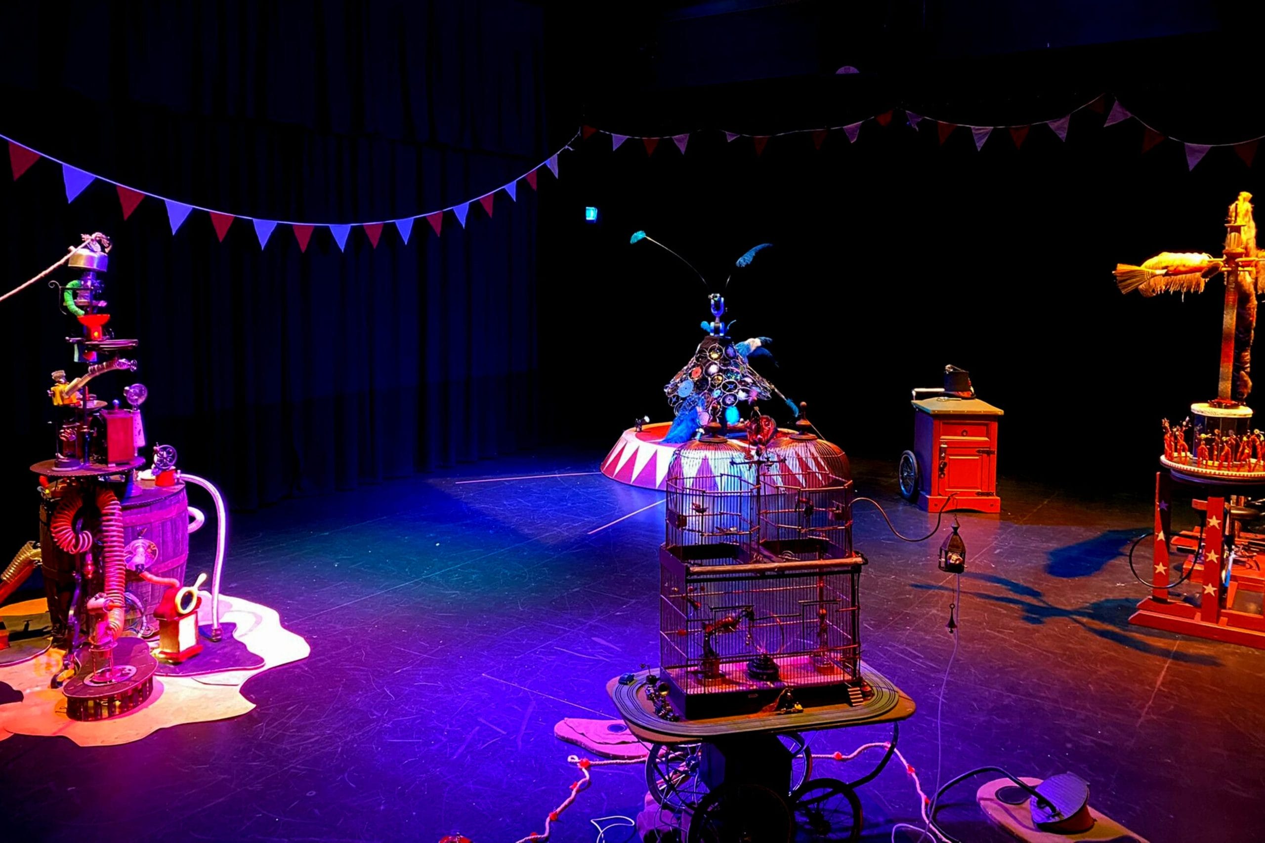 A room filled with contraptions made to look like a circus
