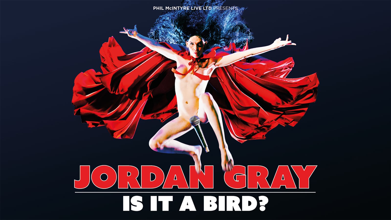 Jordan Gray is it a bird? with a woman jumping up naked wearing a cape