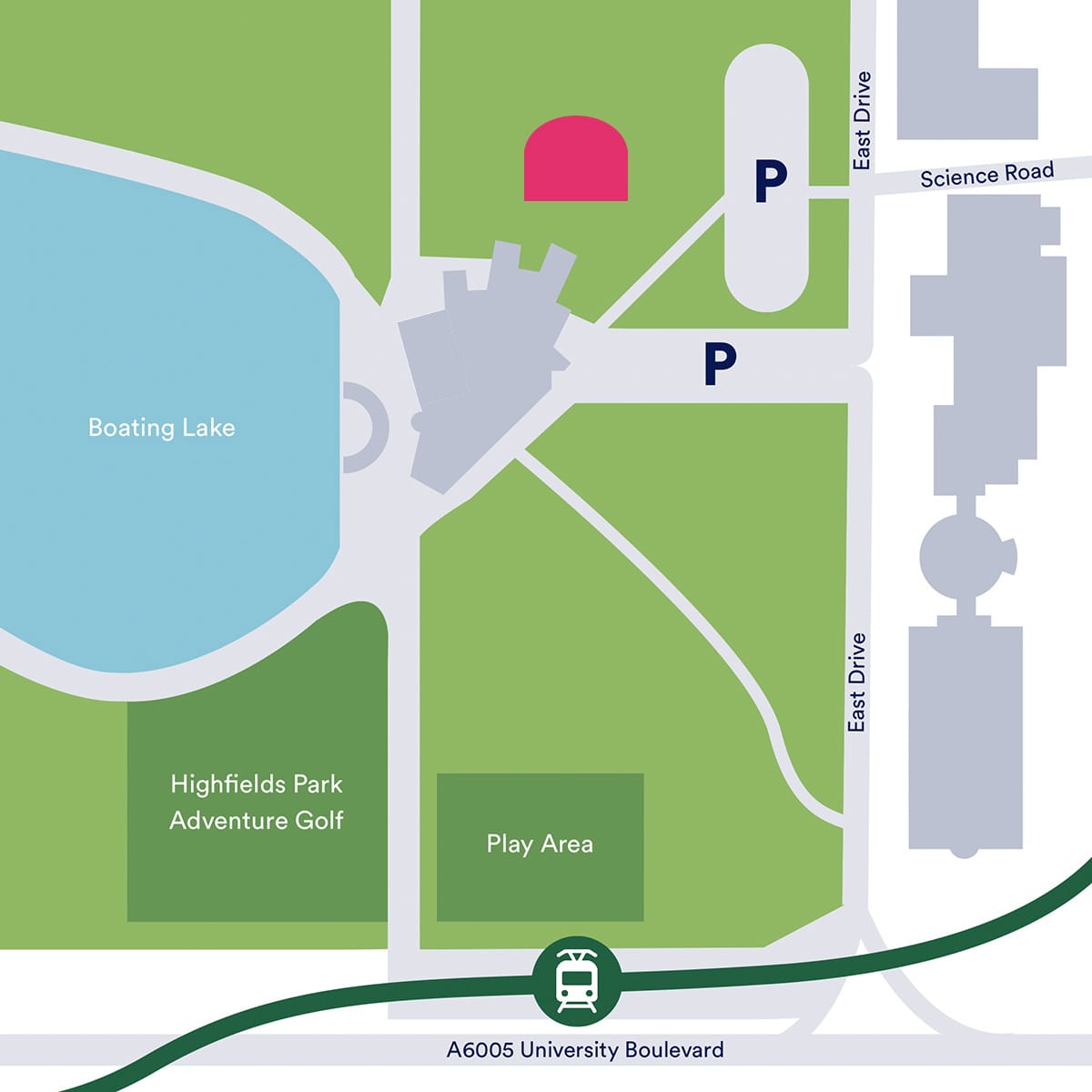 A map of Lakeside Arts highlighting the outdoor theatre space