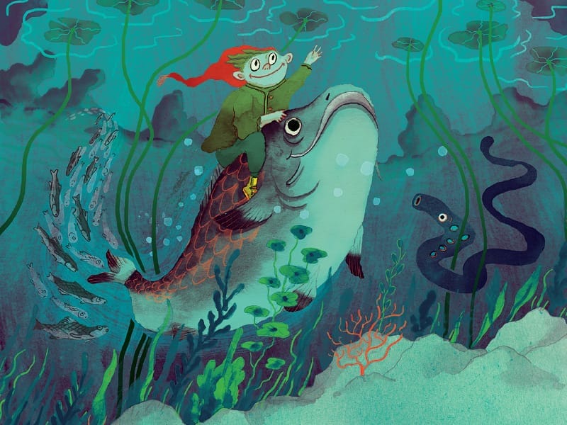 An illustration of a watersprite underwater