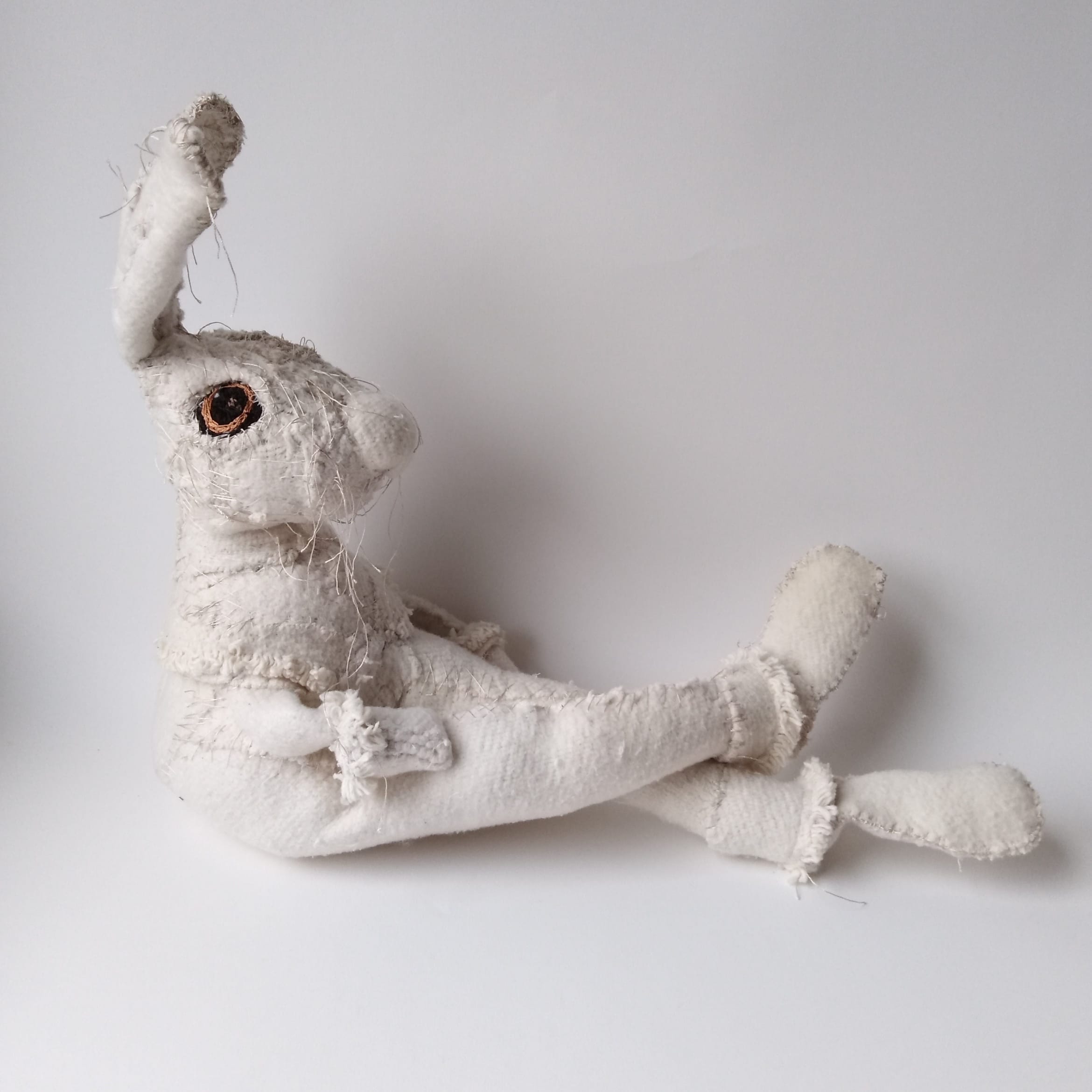 a white knitted bunny rabbit