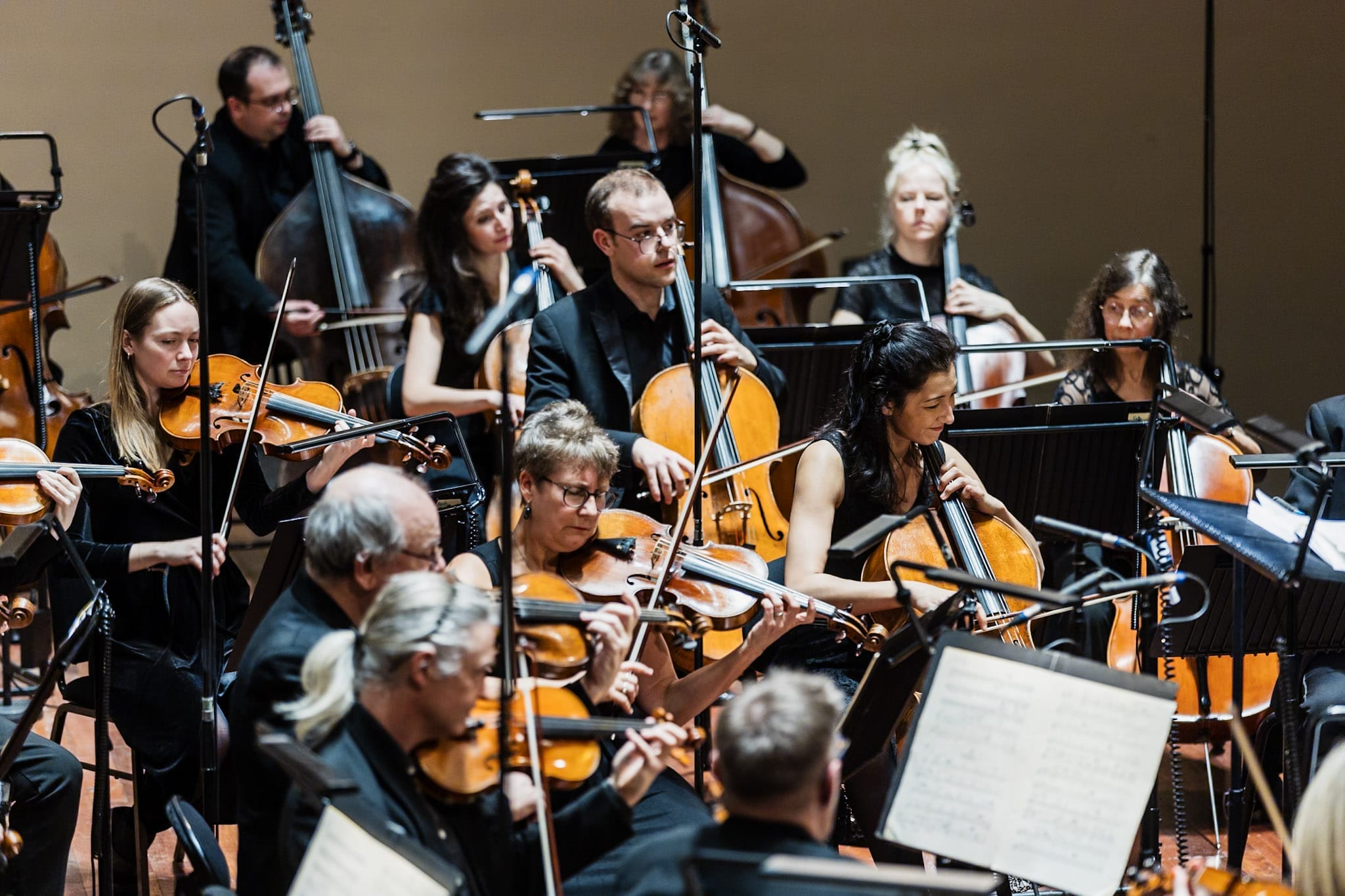 a photo of string instrument players performing on stage