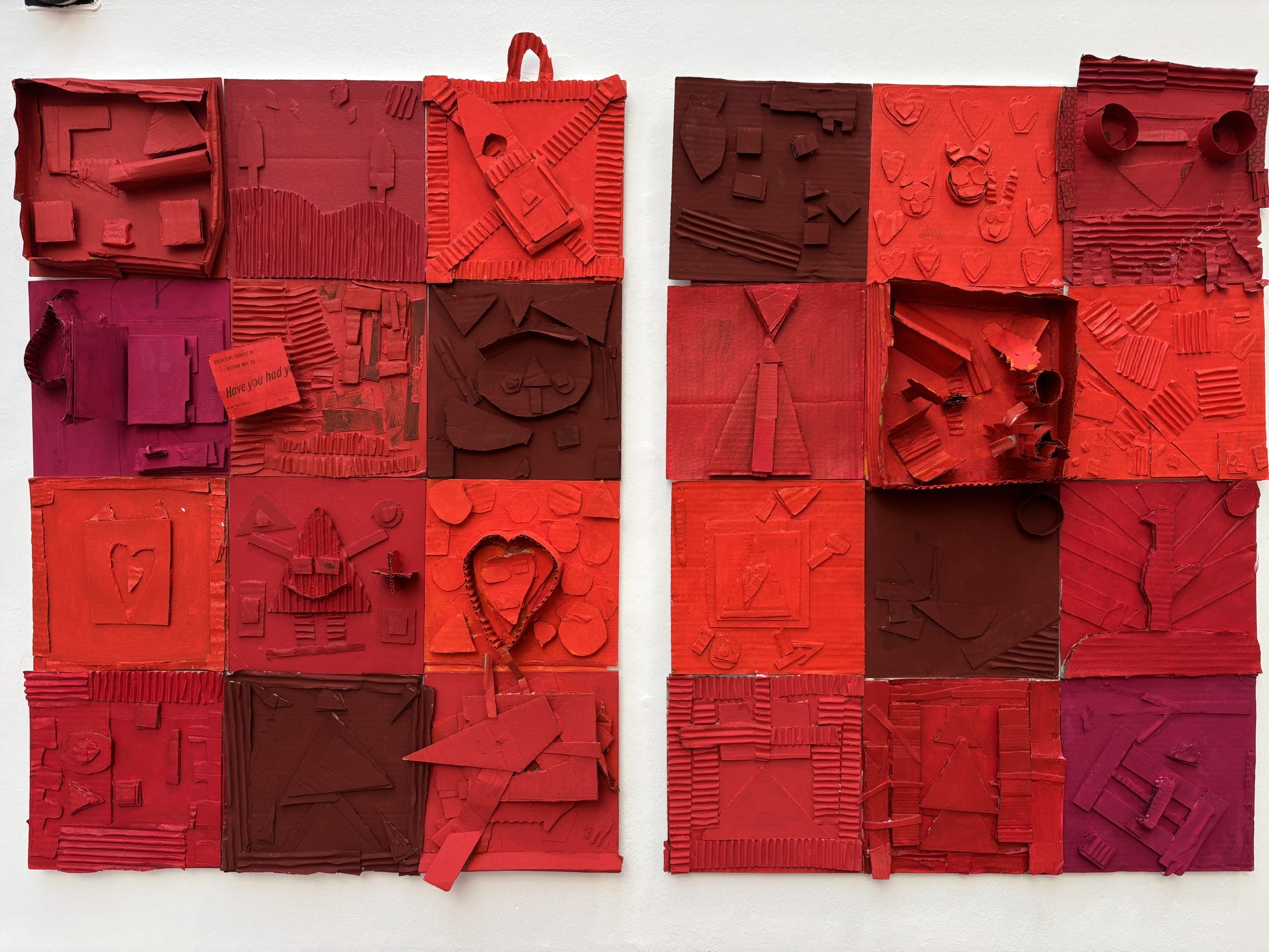 Red artwork created by school children