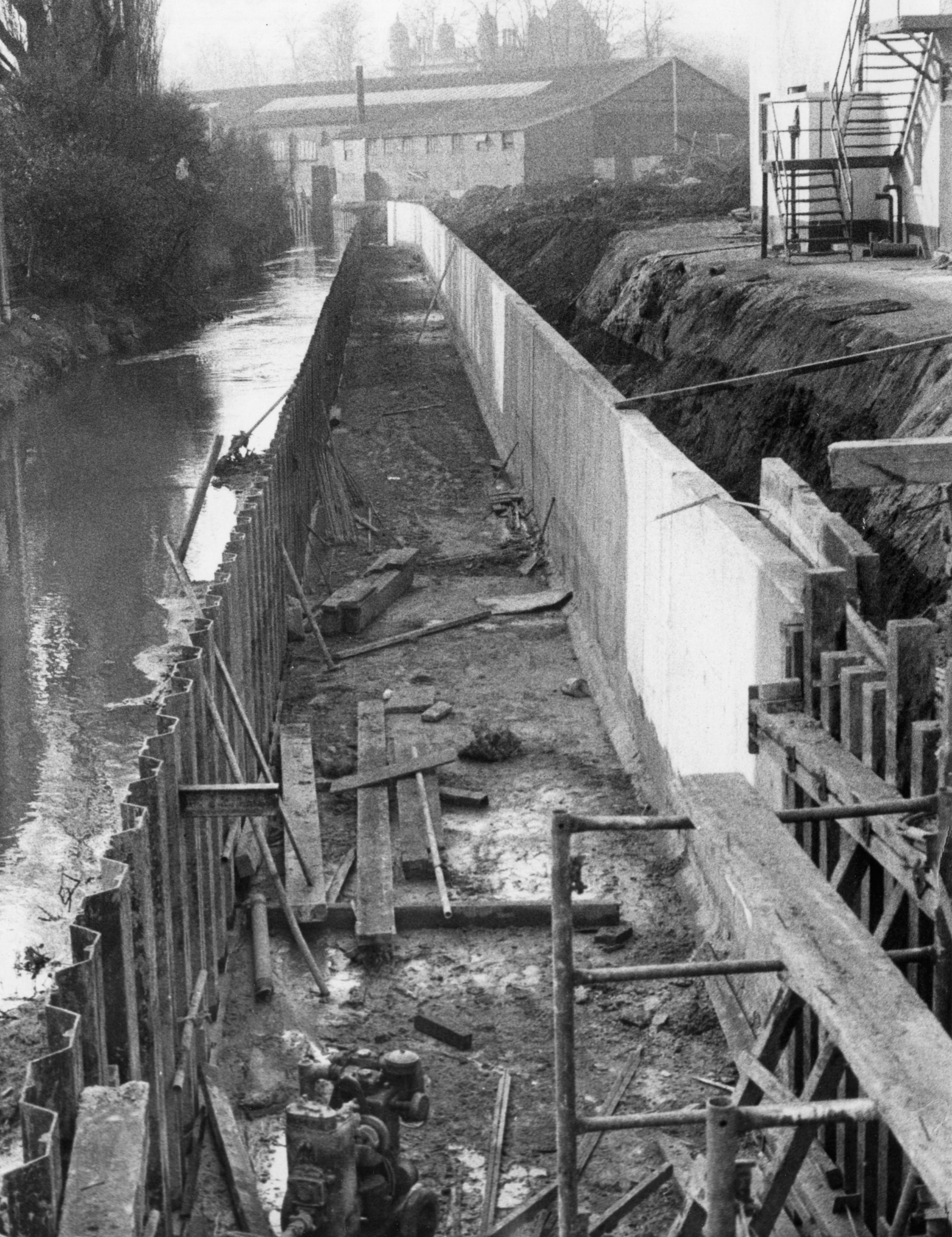Concrete flume downstream of Triumph Road, Nottingham, 1967, part of Section 2 of the River Leen Improvement Scheme.