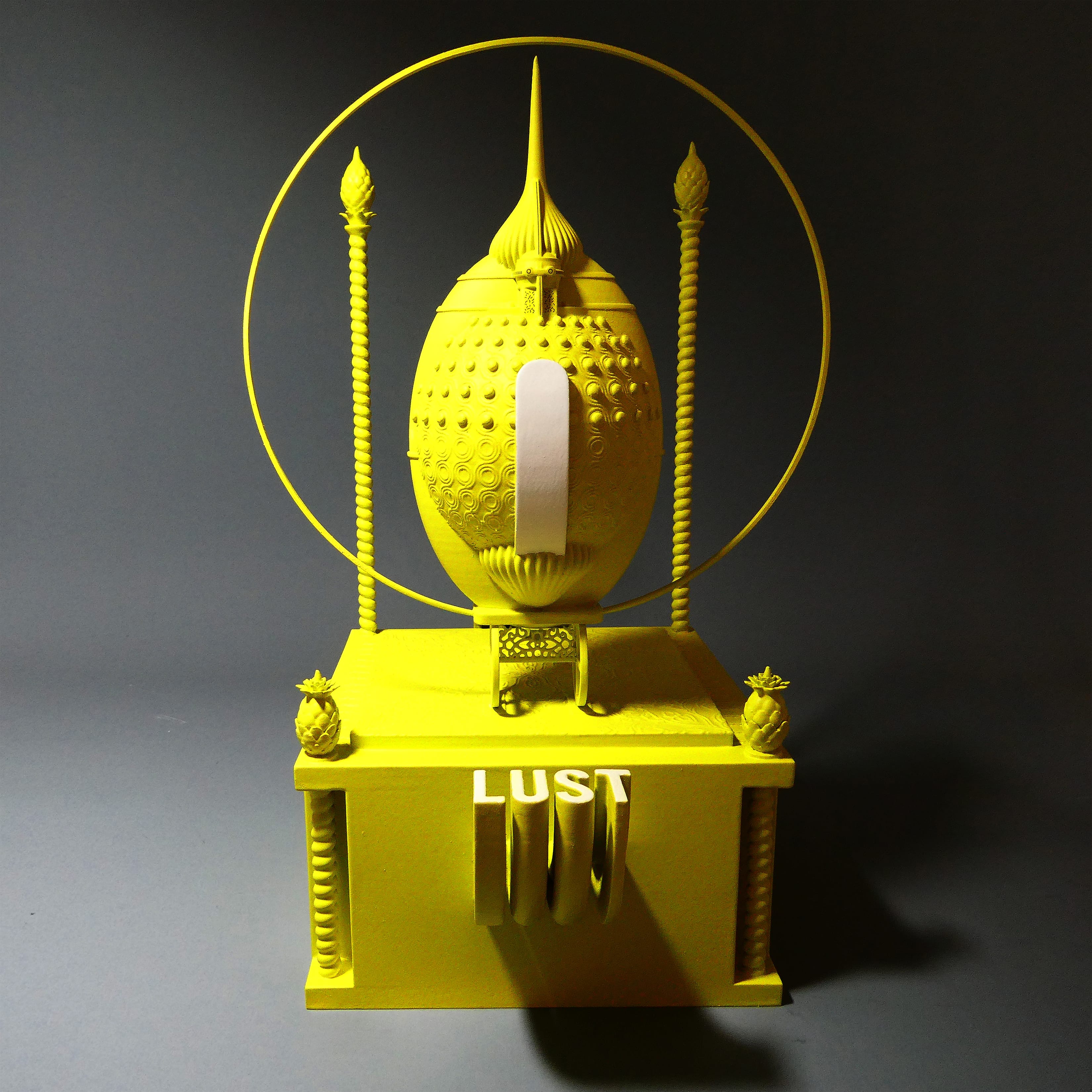 Lust, by Jo Fairfax, a yellow 3d printed sculpture.