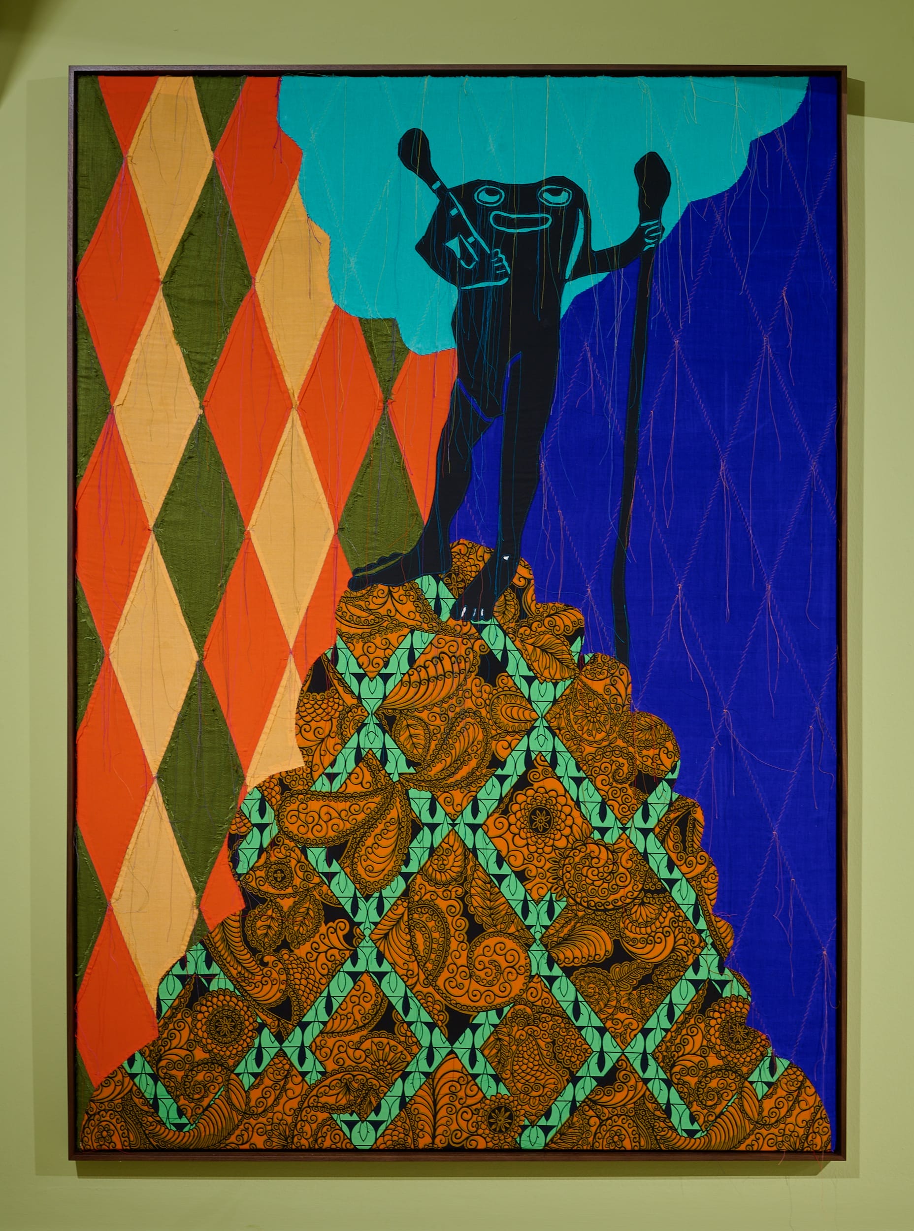 Image is one of the Creatures of the Mappa Mundi series, that depicts a strange mythical figure stood atop a hill; it is bright, colourful, simply yet intriguing.